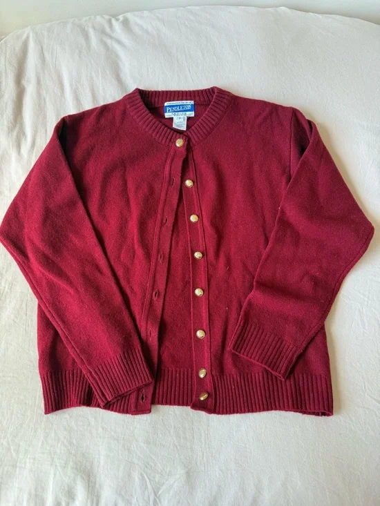 Pendleton Women's Wine Red Wool Button-Front Cardigan - Picture 4 of 5
